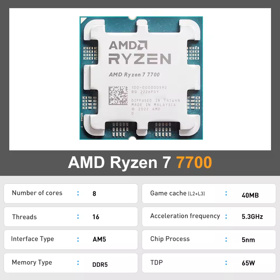 AMD Ryzen 7 7700 R7 7700 8 Cor - Pc Gaming Games review and price